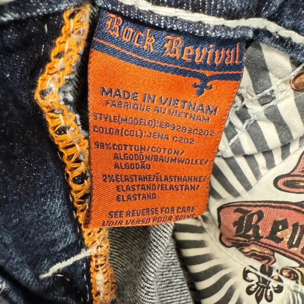 Rock Revival Jeans Womens 28 (29x25‎ ACTUAL) Jena Blue Distressed Embellished
